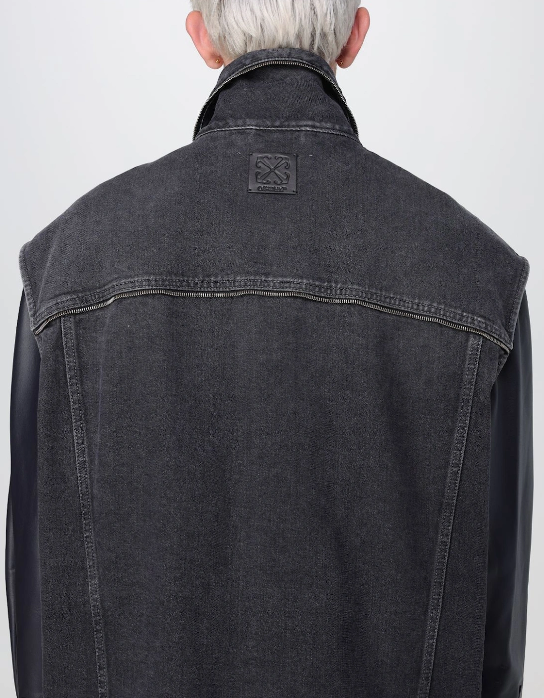 Denim Vest Jacket Leather Sleeves