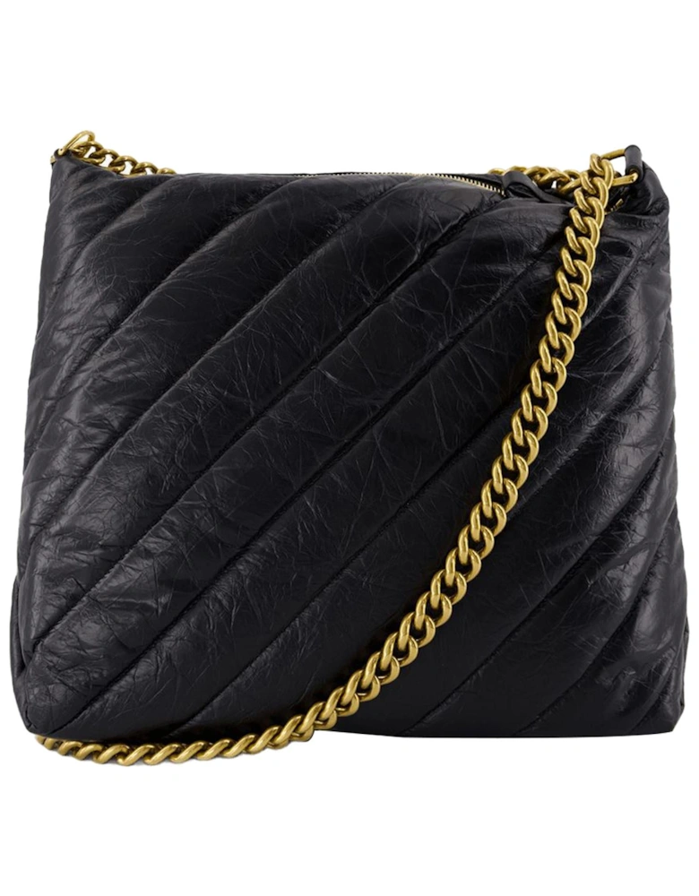 Quilted Crushed Calf Leather Shoulder Bag