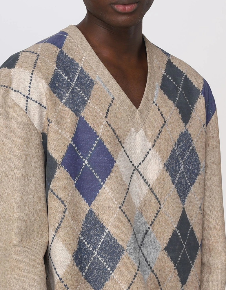 Argyle Pattern Knit Sweater
