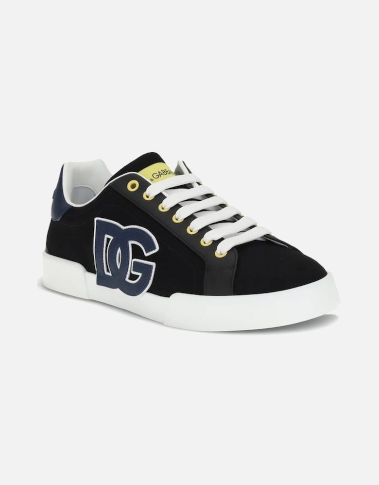 Leather Sneakers with Contrasting Logo and Lace-Up Closure