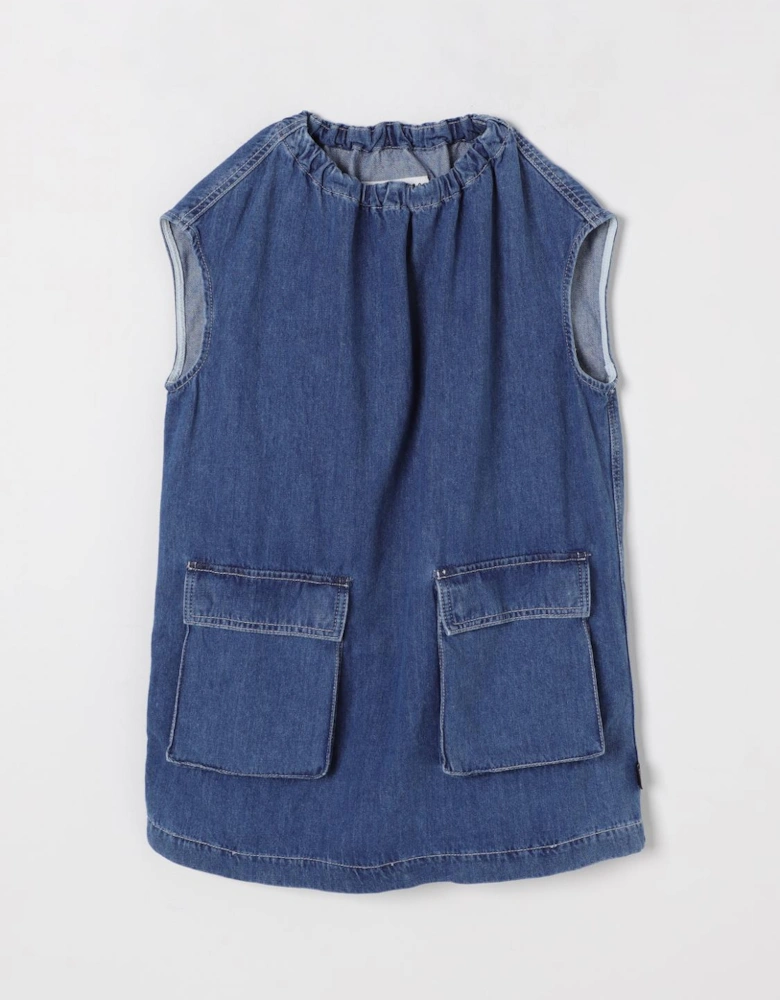 Denim Sleeveless Patch Pocket Dress