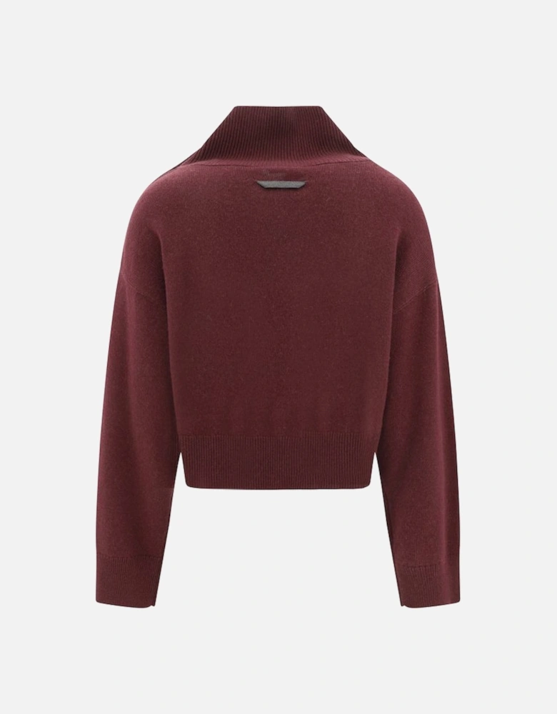 Cashmere Sweater with Adjustable High Collar and Buttons