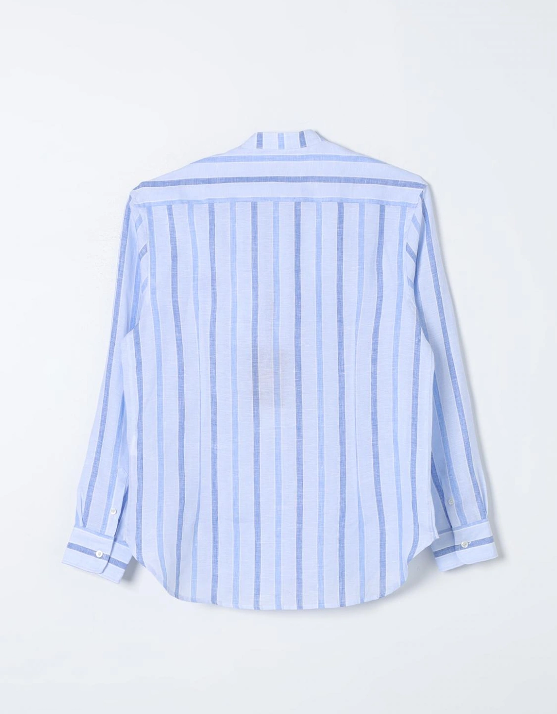 Linen Stripe Shirt Mandarin Collar