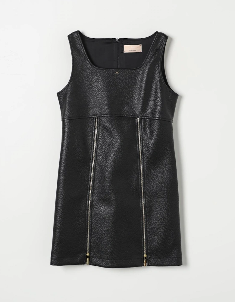 Faux Leather Side Zipper Dress
