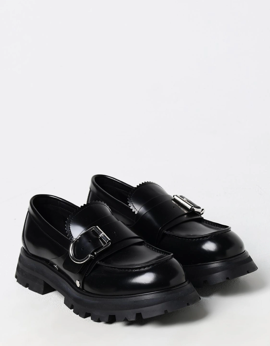Platform BuckleStrap Leather Loafer