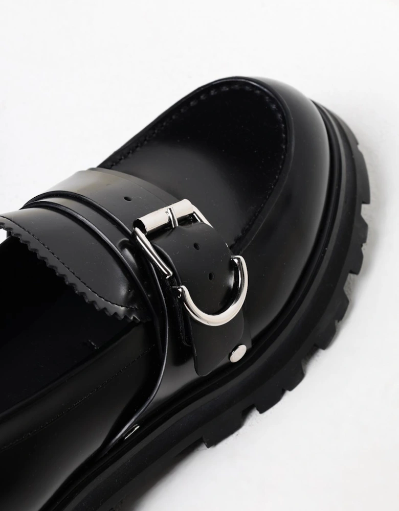 Platform BuckleStrap Leather Loafer