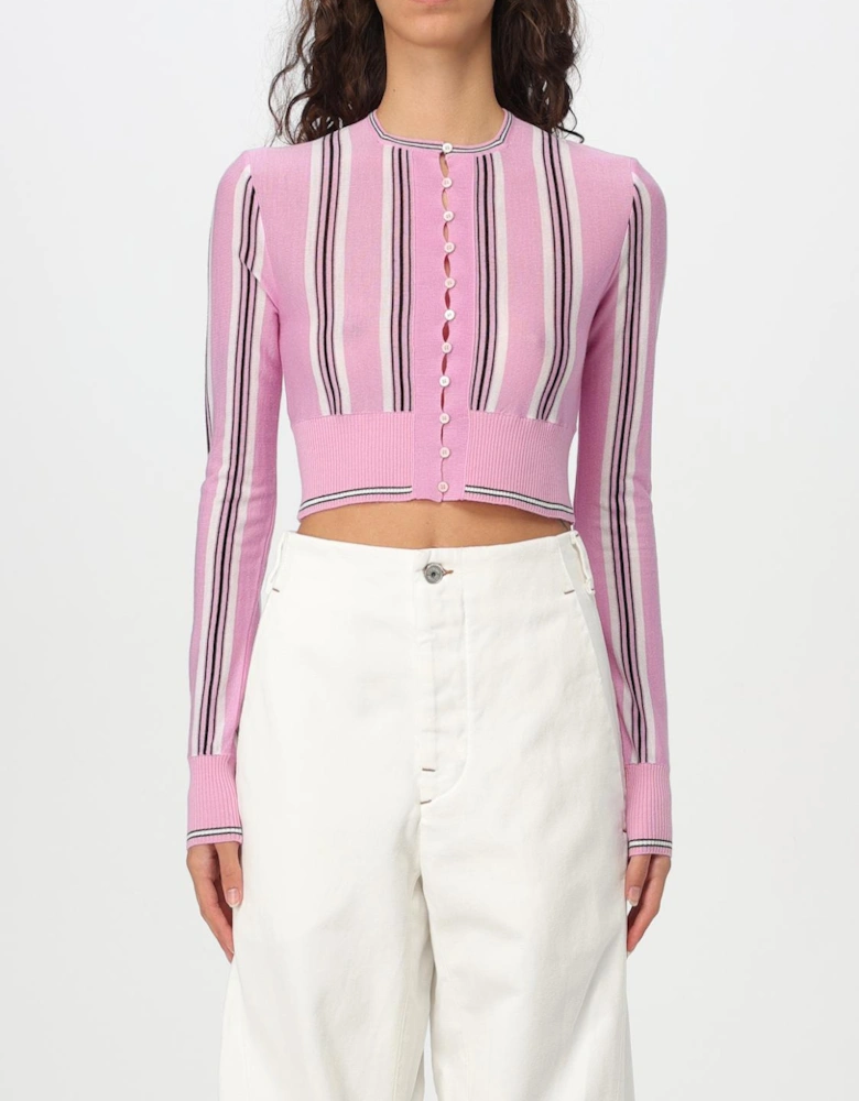 Cropped Striped Knit Cardigan