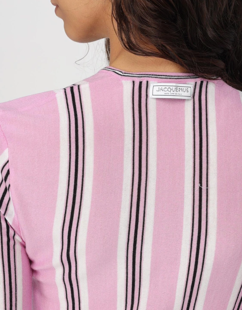 Cropped Striped Knit Cardigan