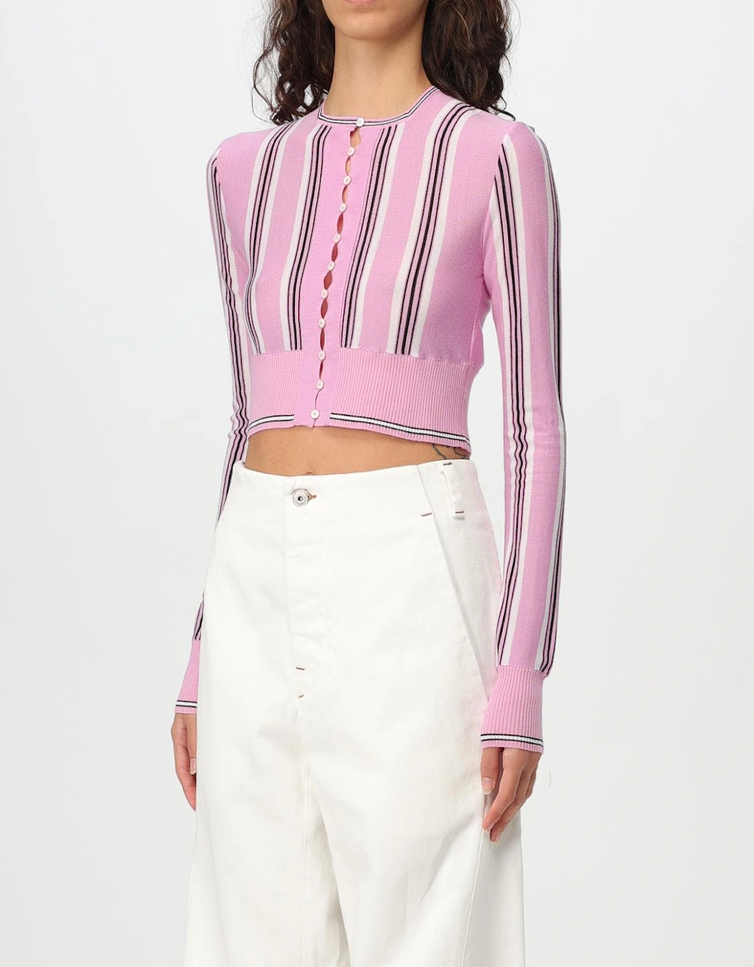 Cropped Striped Knit Cardigan