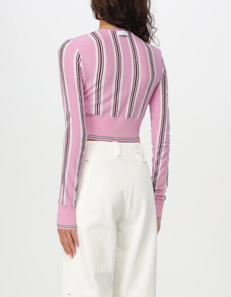 Cropped Striped Knit Cardigan