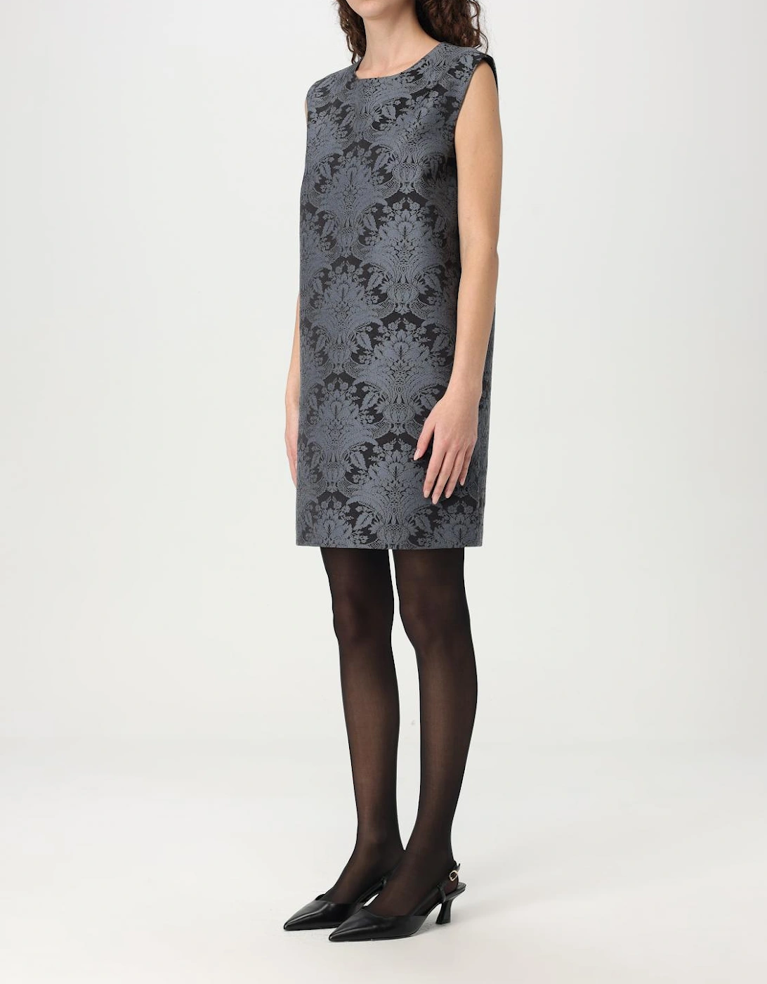 Sleeveless Shift Dress Floral Brocade
