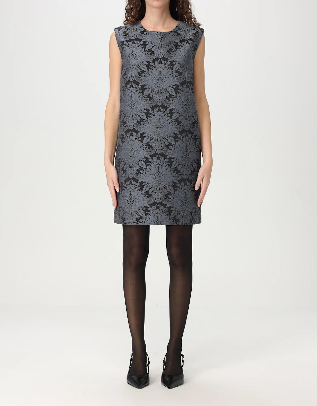 Sleeveless Shift Dress Floral Brocade