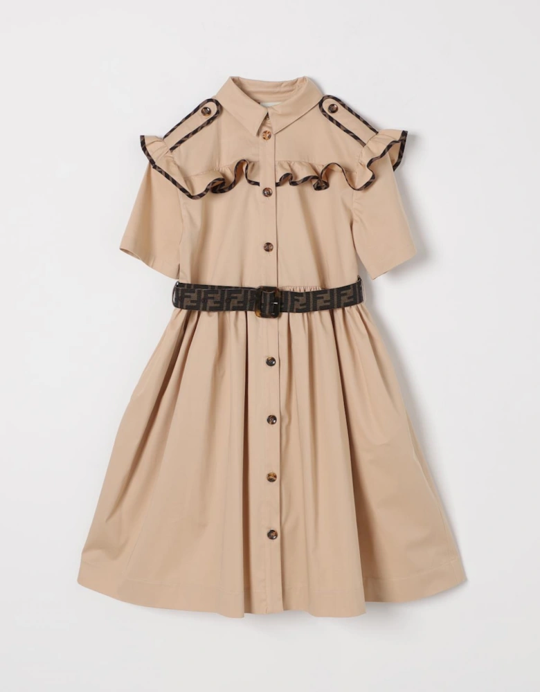 Girls Poplin Dress with Ruffled Collar
