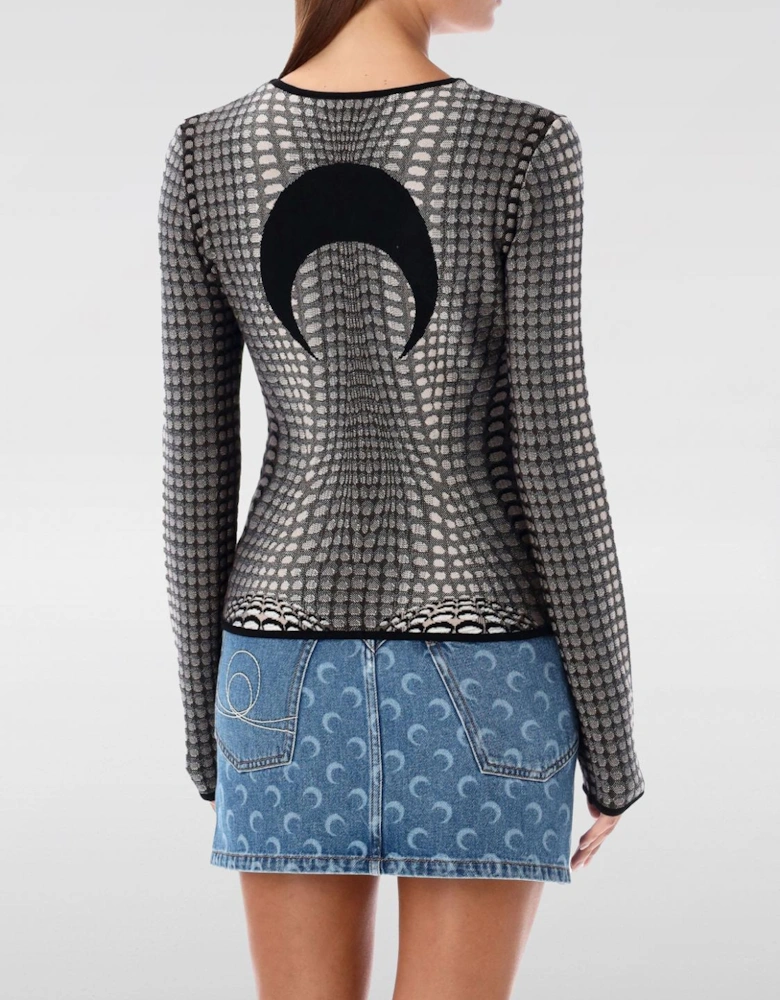 Moire Knit Top Long Sleeve Sweater
