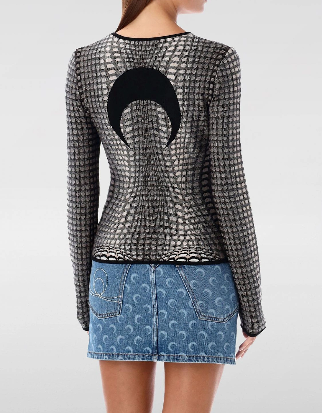Moire Knit Top Long Sleeve Sweater