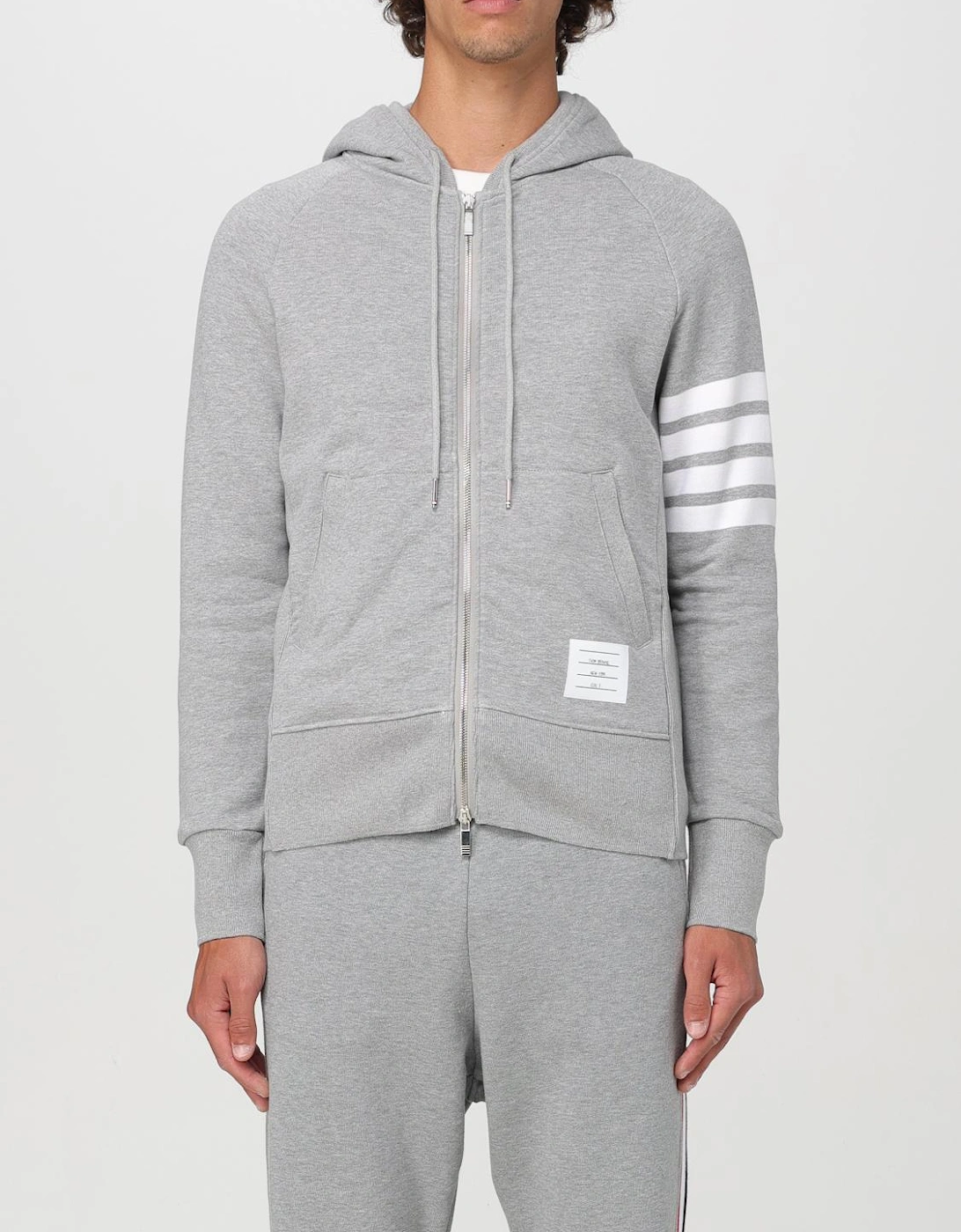 Zip-Up Hoodie with Side Stripe Detail and Drawstring Hood