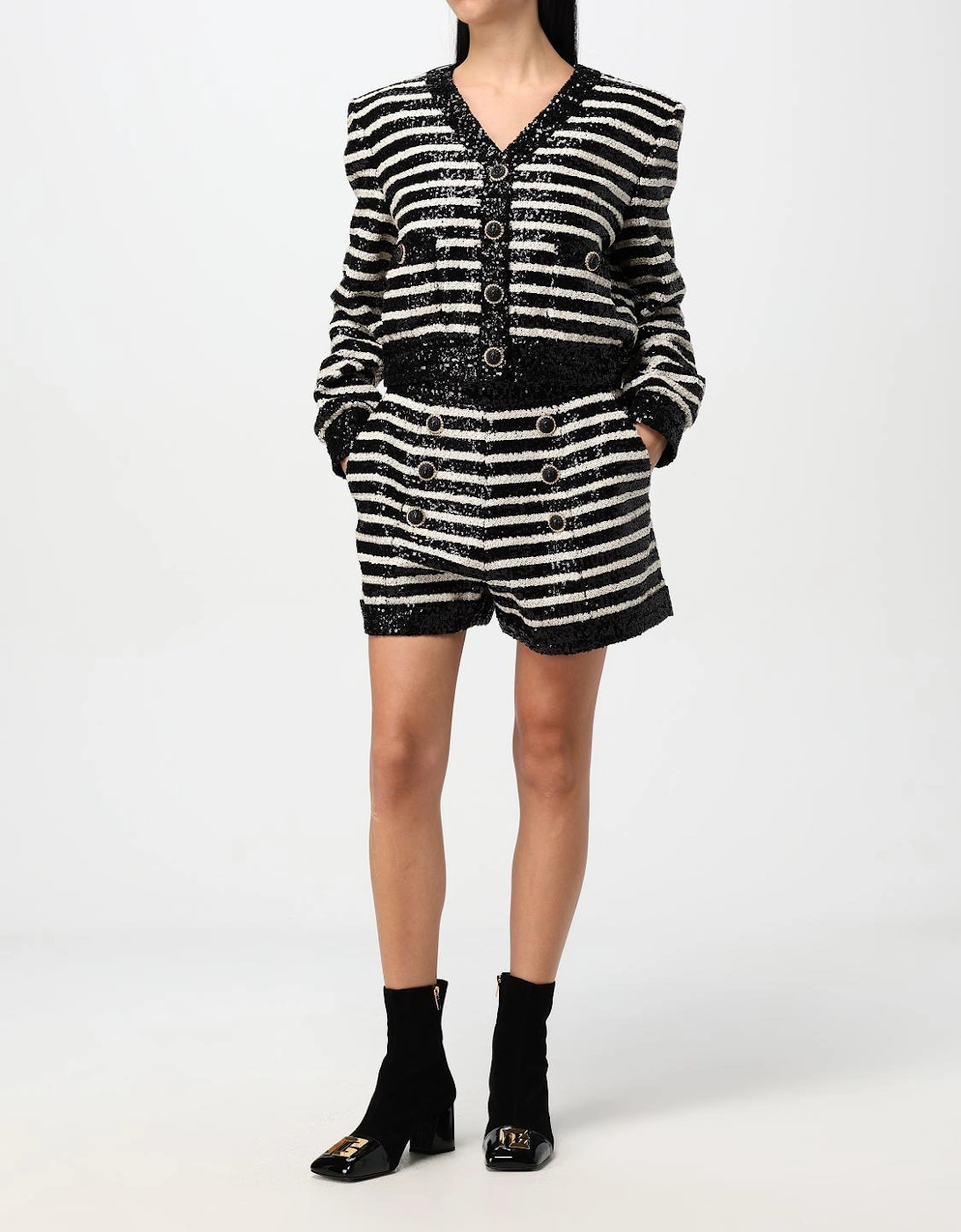 Sequin Striped Jacket and Shorts Set