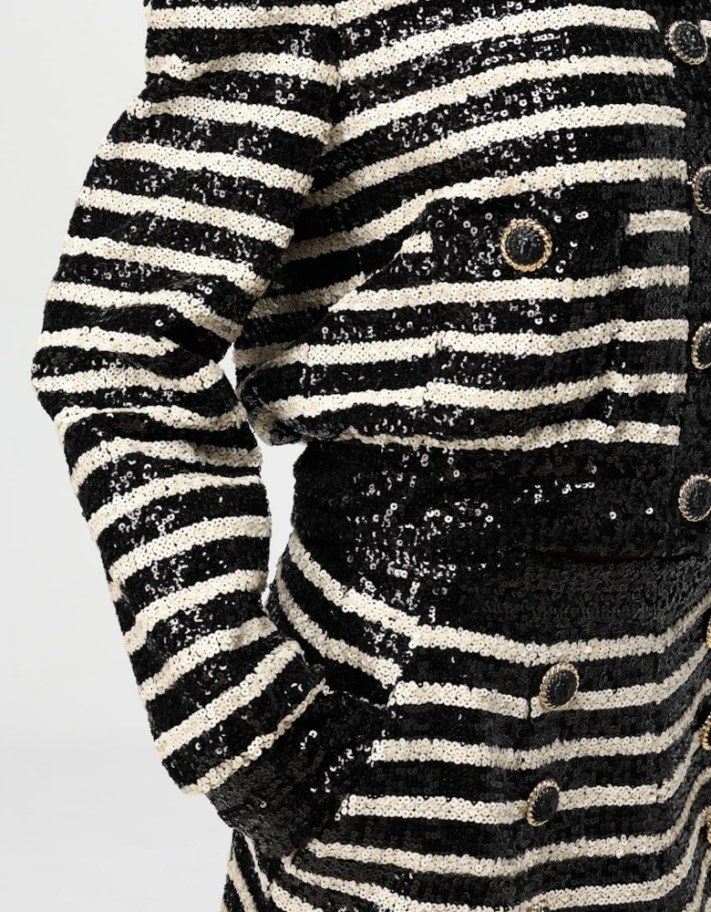 Sequin Striped Jacket and Shorts Set