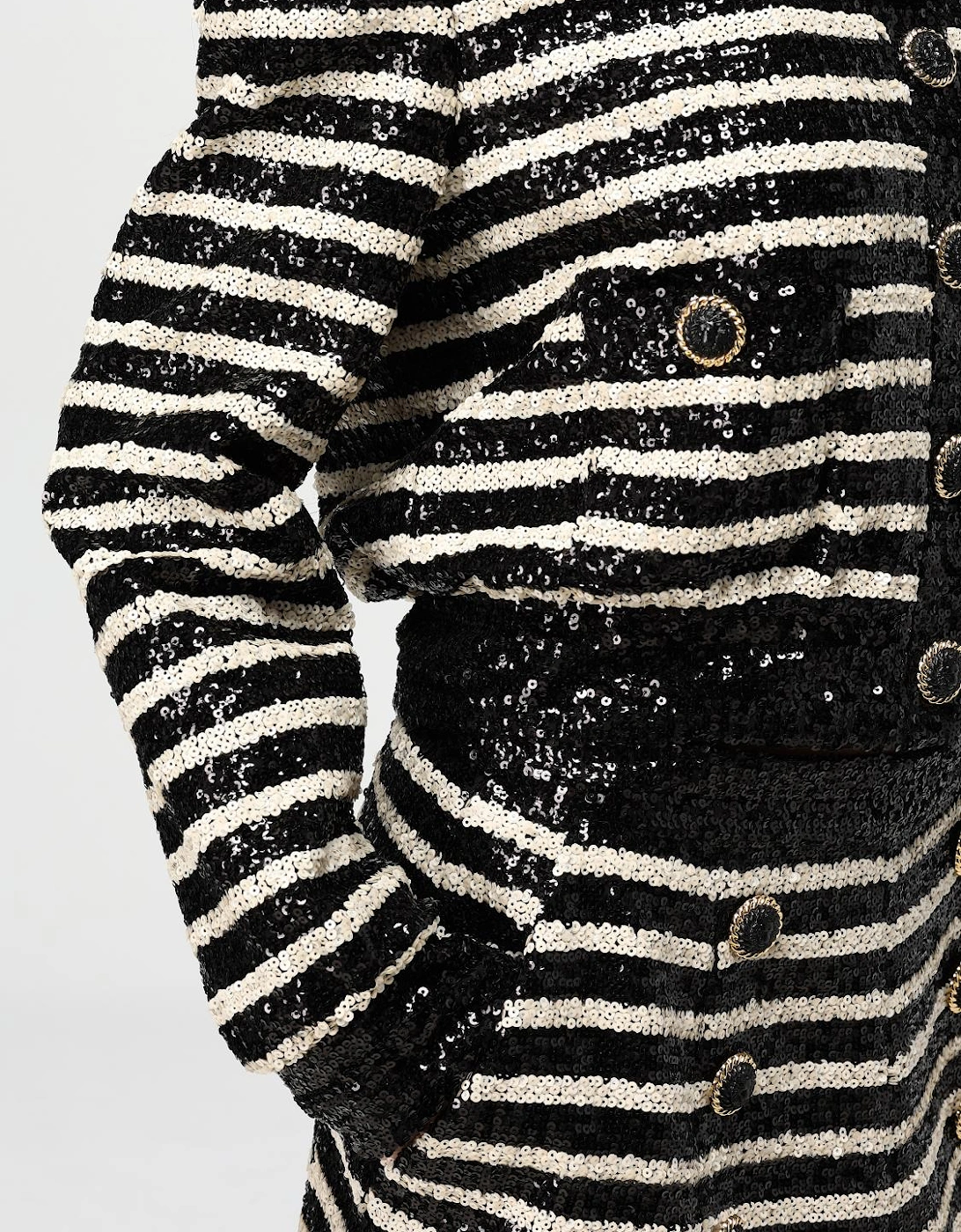 Sequin Striped Jacket and Shorts Set