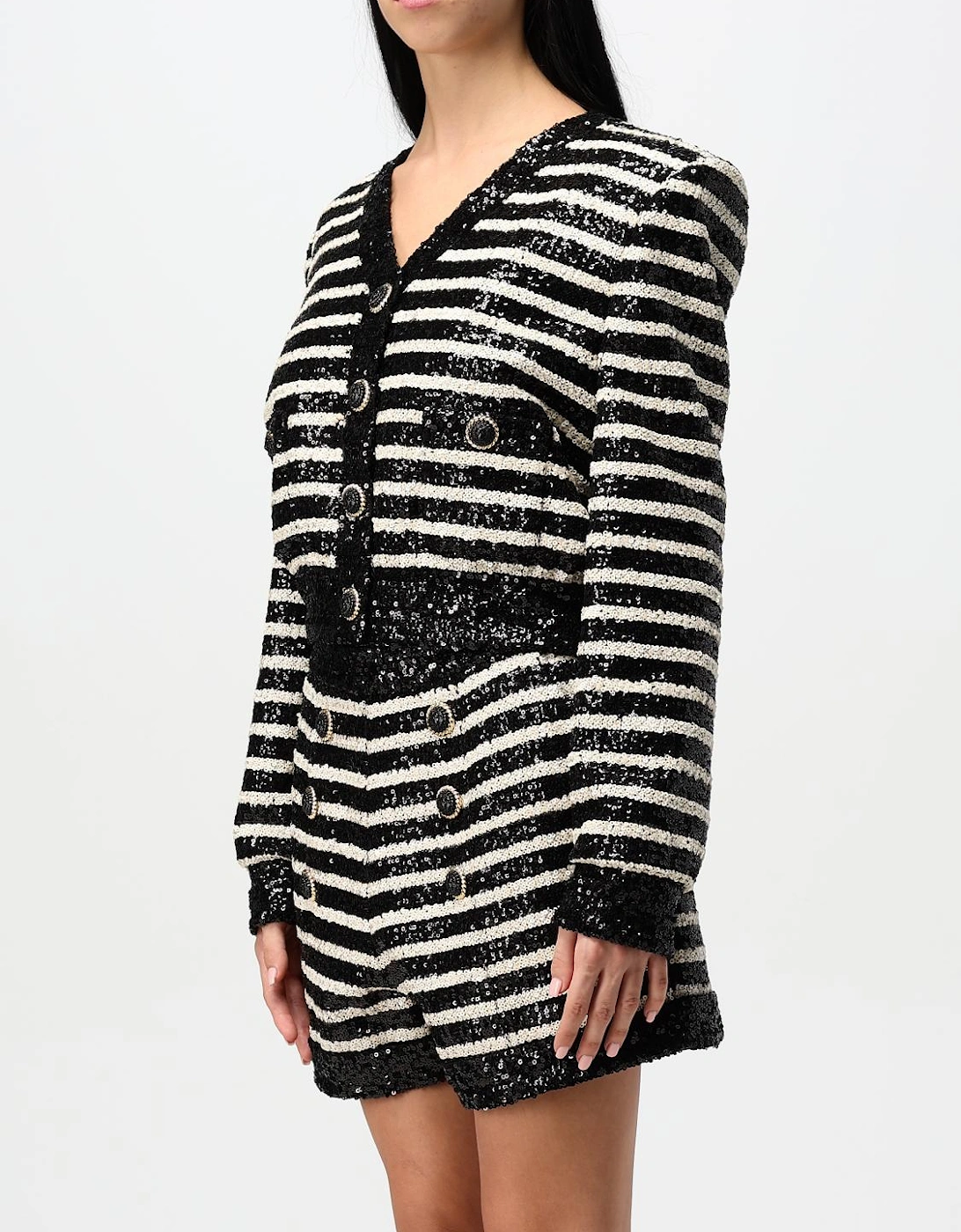 Sequin Striped Jacket and Shorts Set