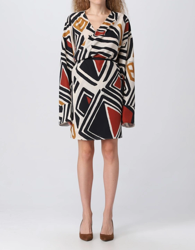Geometric Print Mini Wrap Dress