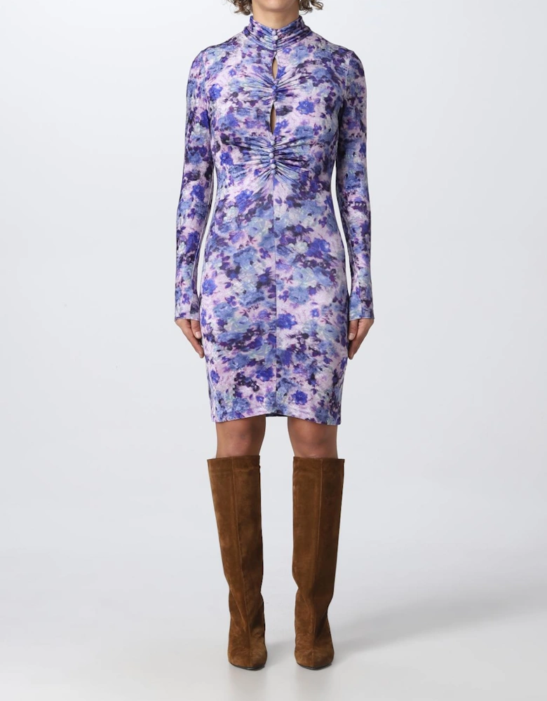 Floral Print Mini Dress Keyhole Neck
