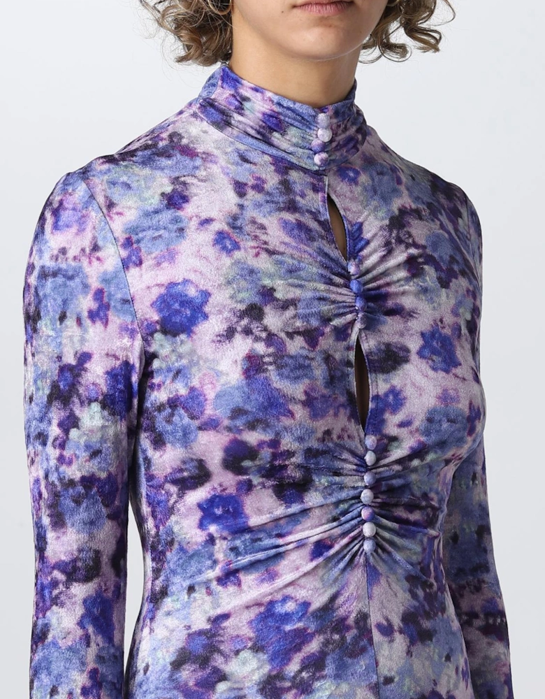 Floral Print Mini Dress Keyhole Neck