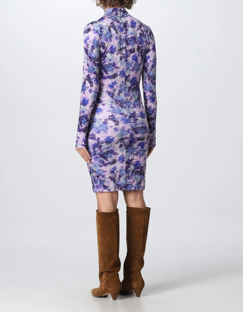 Floral Print Mini Dress Keyhole Neck