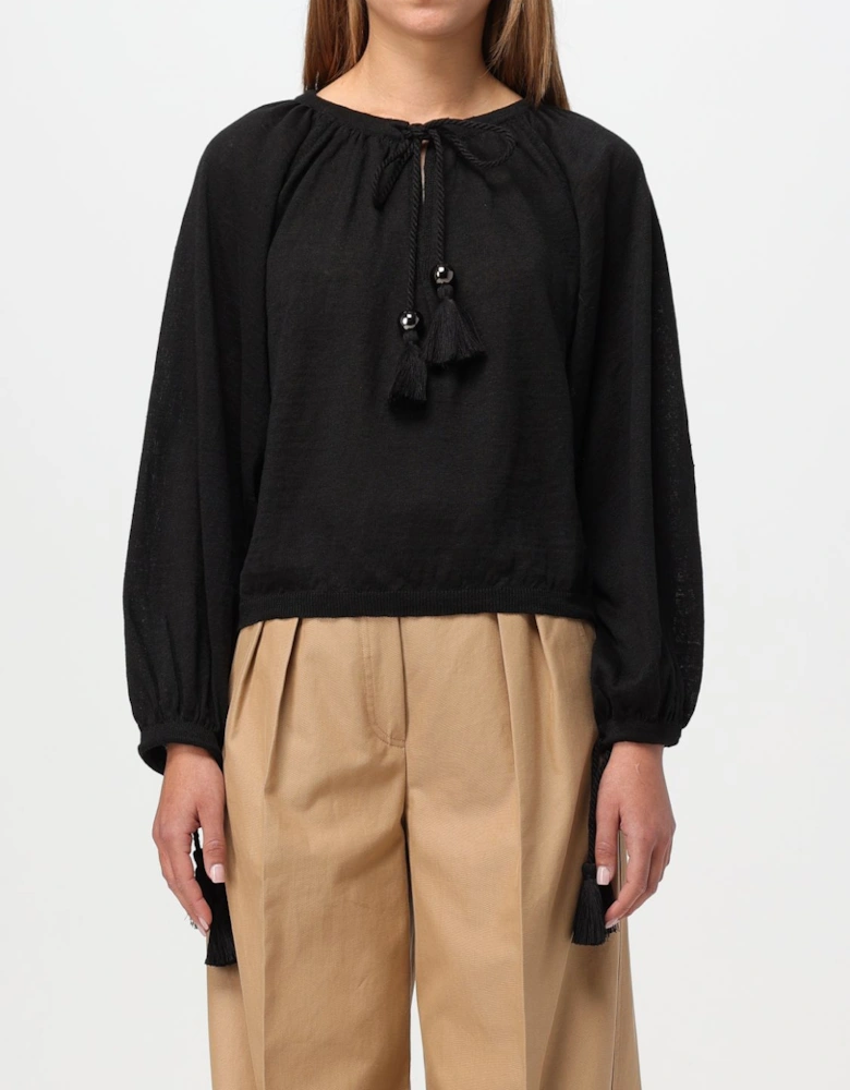 Tassel Neck Knit Top