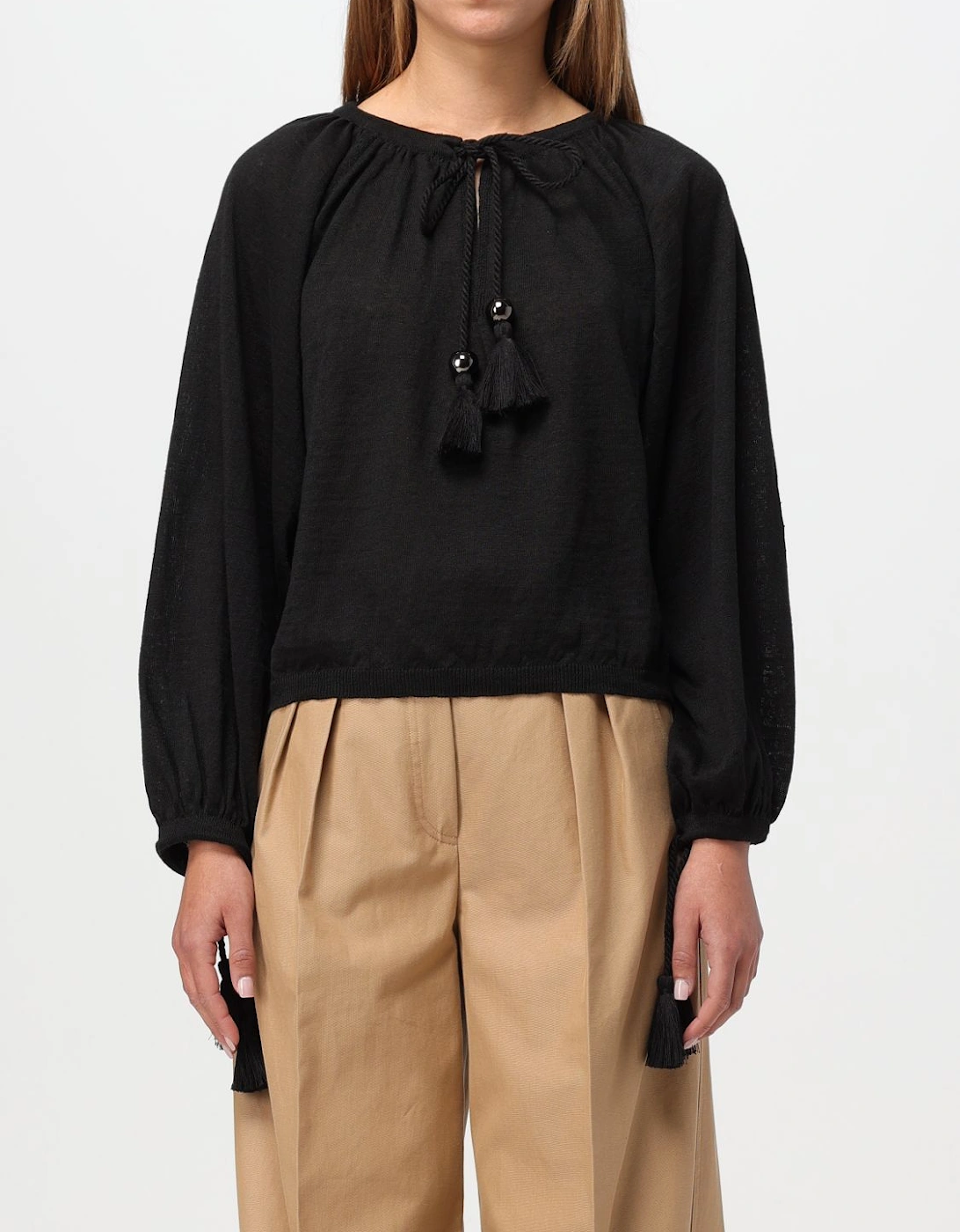 Tassel Neck Knit Top, 6 of 5