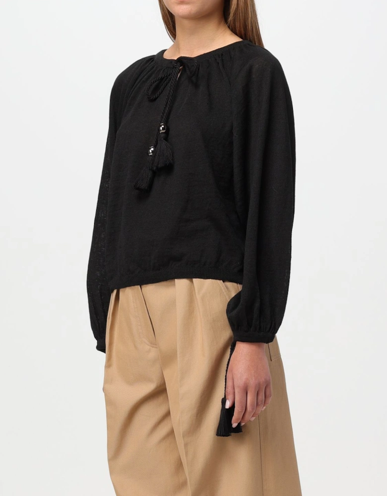 Tassel Neck Knit Top