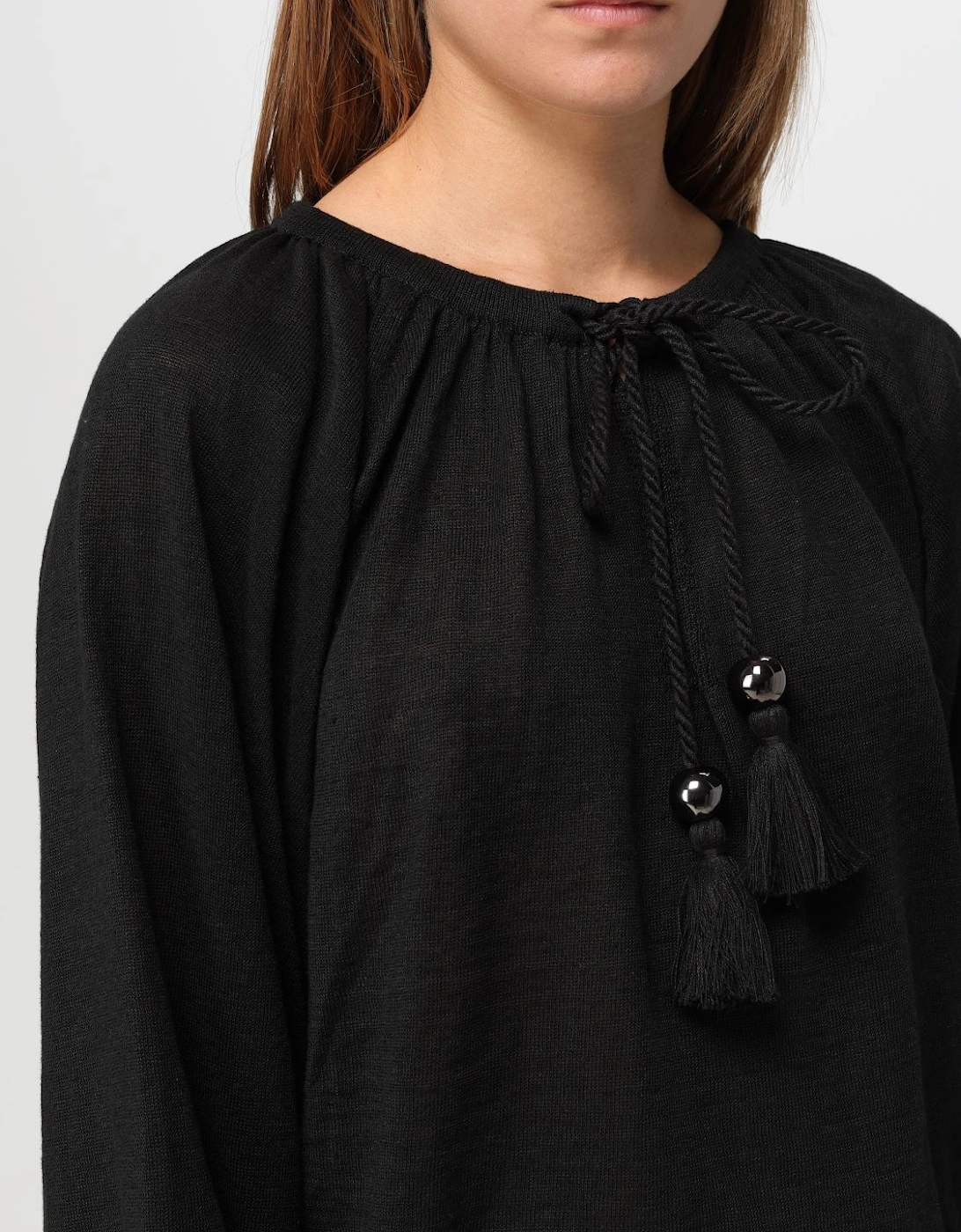 Tassel Neck Knit Top