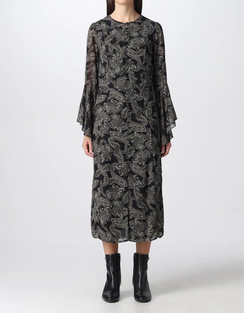 Paisley Print Midi Dress Bell Sleeves