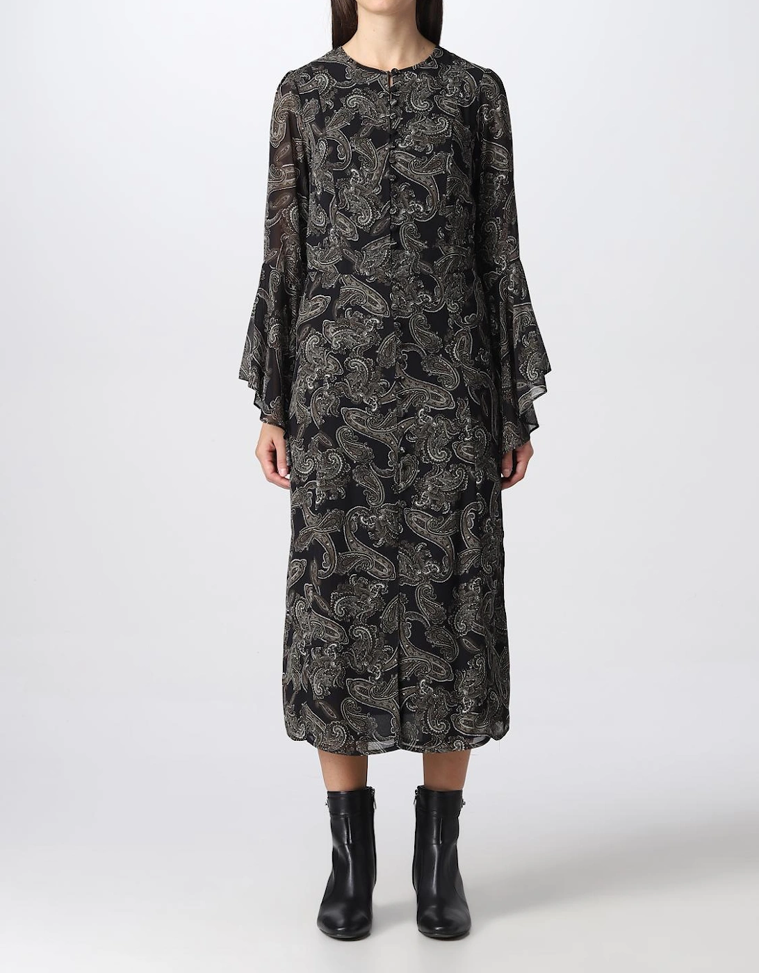 Paisley Print Midi Dress Bell Sleeves, 4 of 3