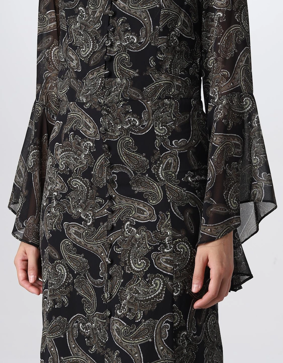 Paisley Print Midi Dress Bell Sleeves