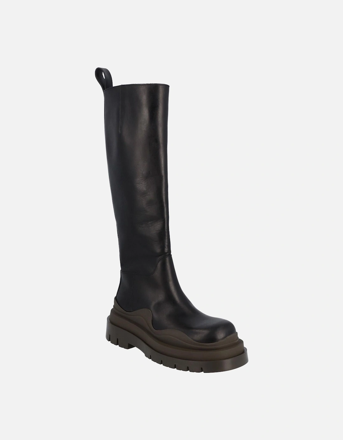 Kneehigh Black Leather Boots with Brown Platform and Rubber Outsole, 5 of 4
