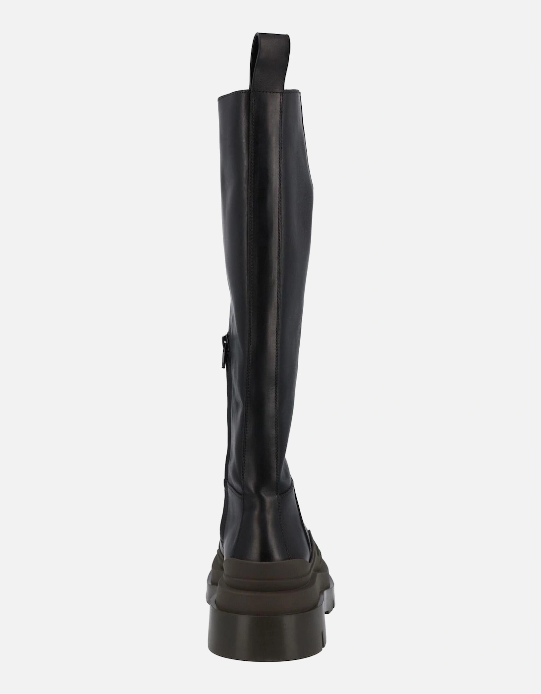 Kneehigh Black Leather Boots with Brown Platform and Rubber Outsole