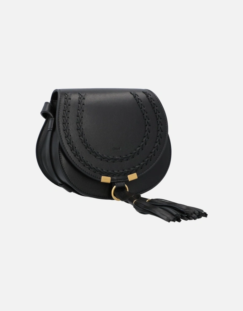 Canvas and Calfskin Small Saddle Bag with Tassel Closure
