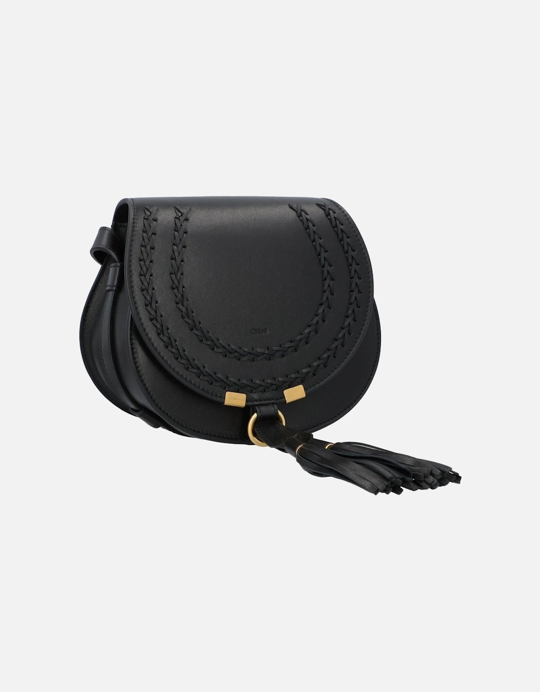 Canvas and Calfskin Small Saddle Bag with Tassel Closure