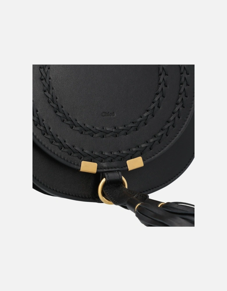 Canvas and Calfskin Small Saddle Bag with Tassel Closure