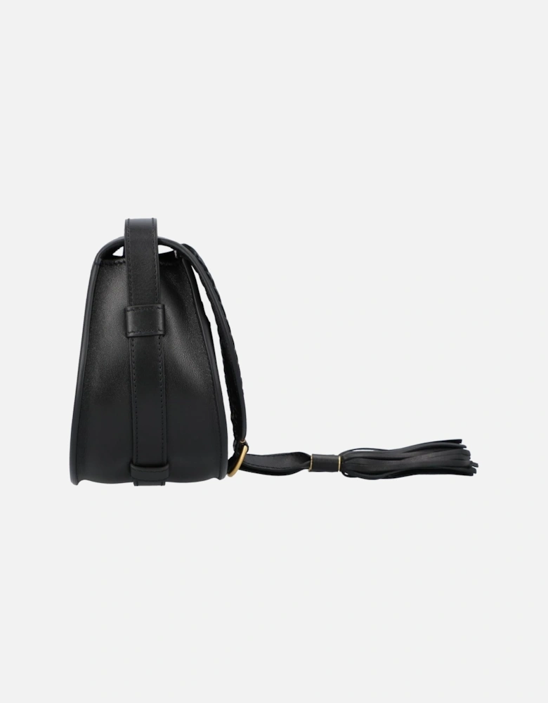 Canvas and Calfskin Small Saddle Bag with Tassel Closure