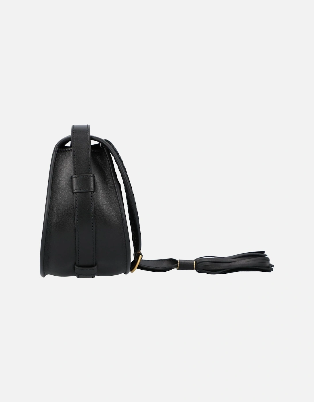 Canvas and Calfskin Small Saddle Bag with Tassel Closure