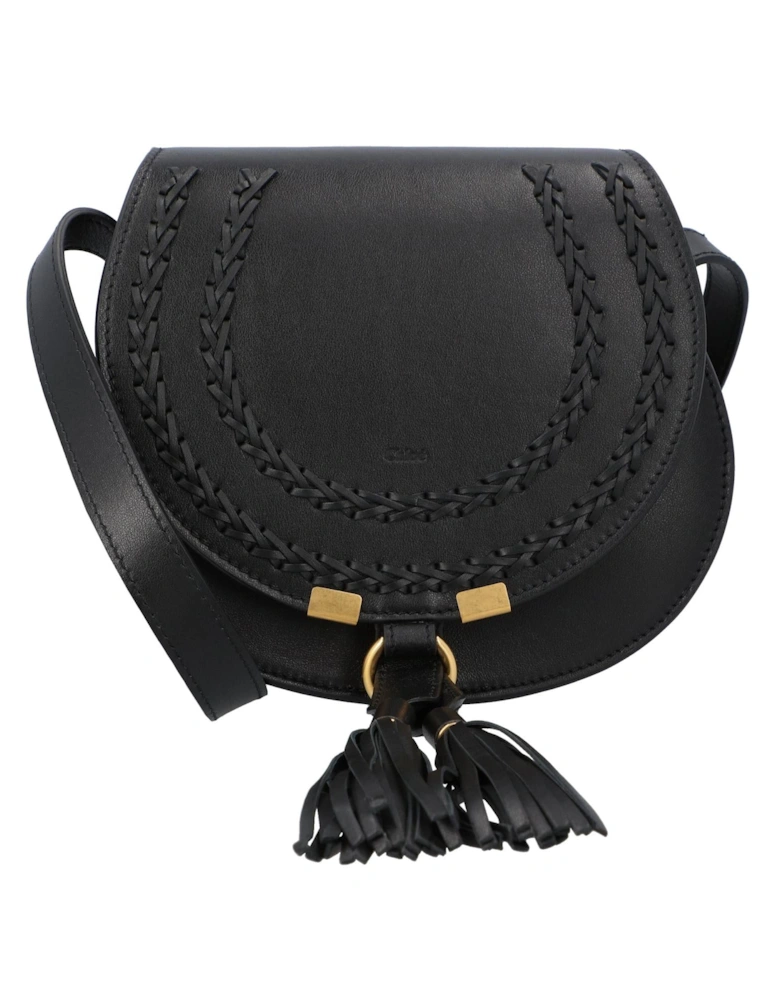 Canvas and Calfskin Small Saddle Bag with Tassel Closure