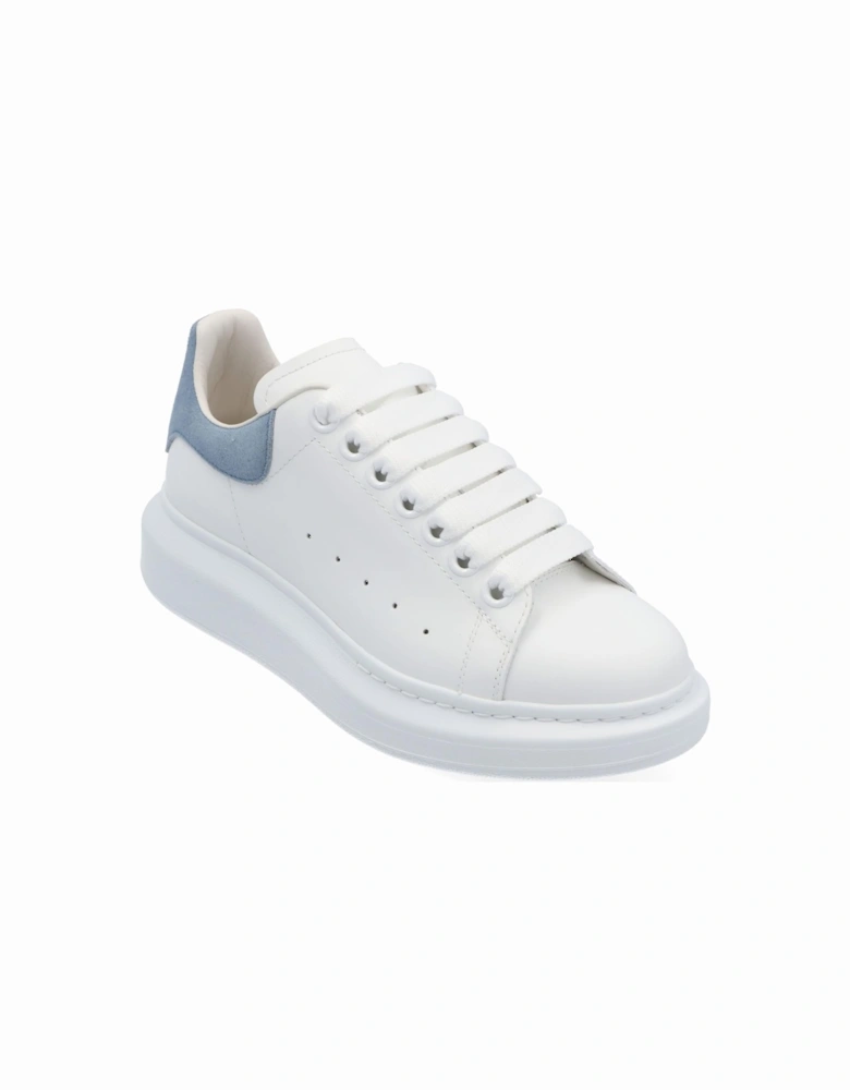 Smooth Leather Lace-up Sneaker with Blue Suede Detail