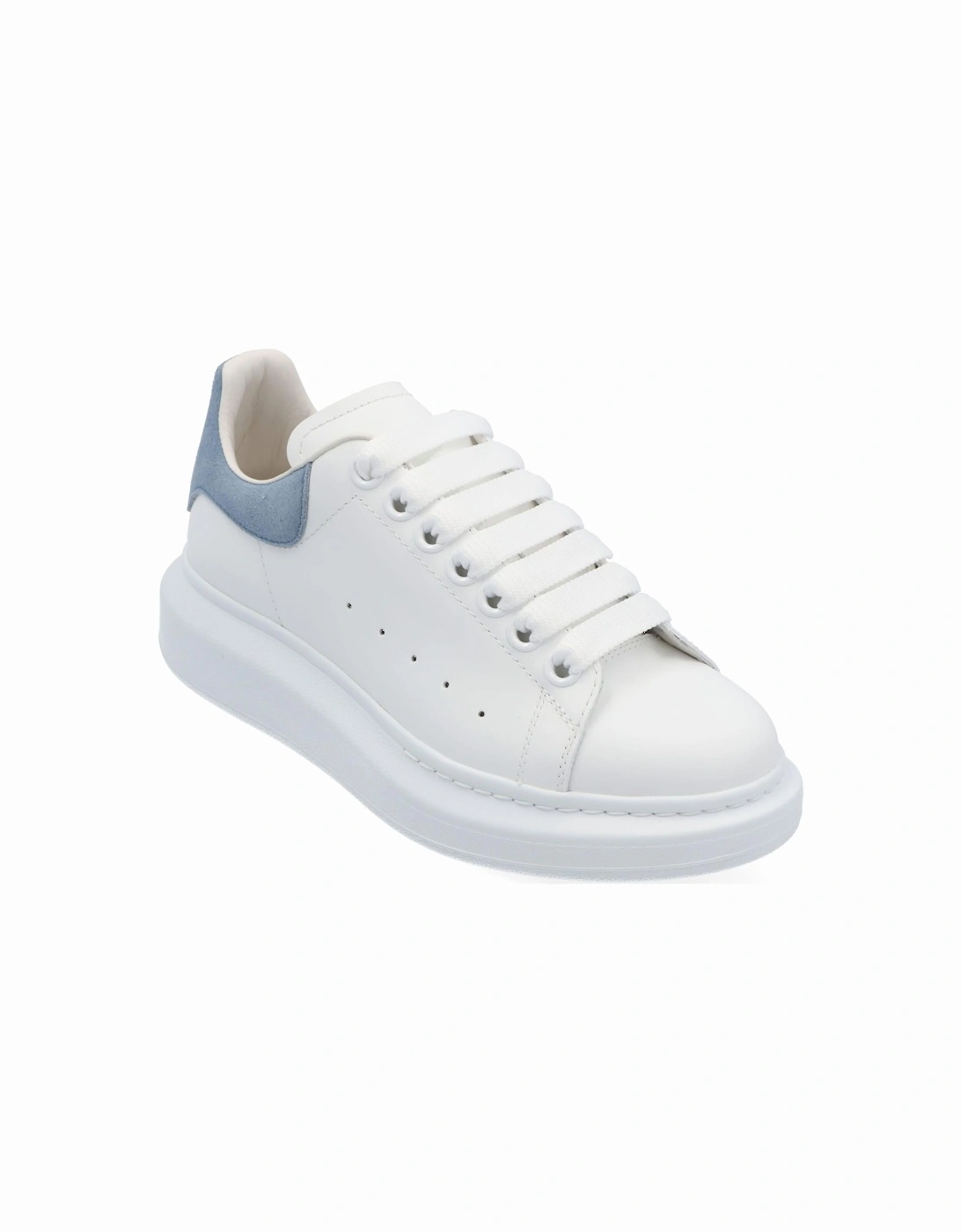 Smooth Leather Lace-up Sneaker with Blue Suede Detail, 6 of 5