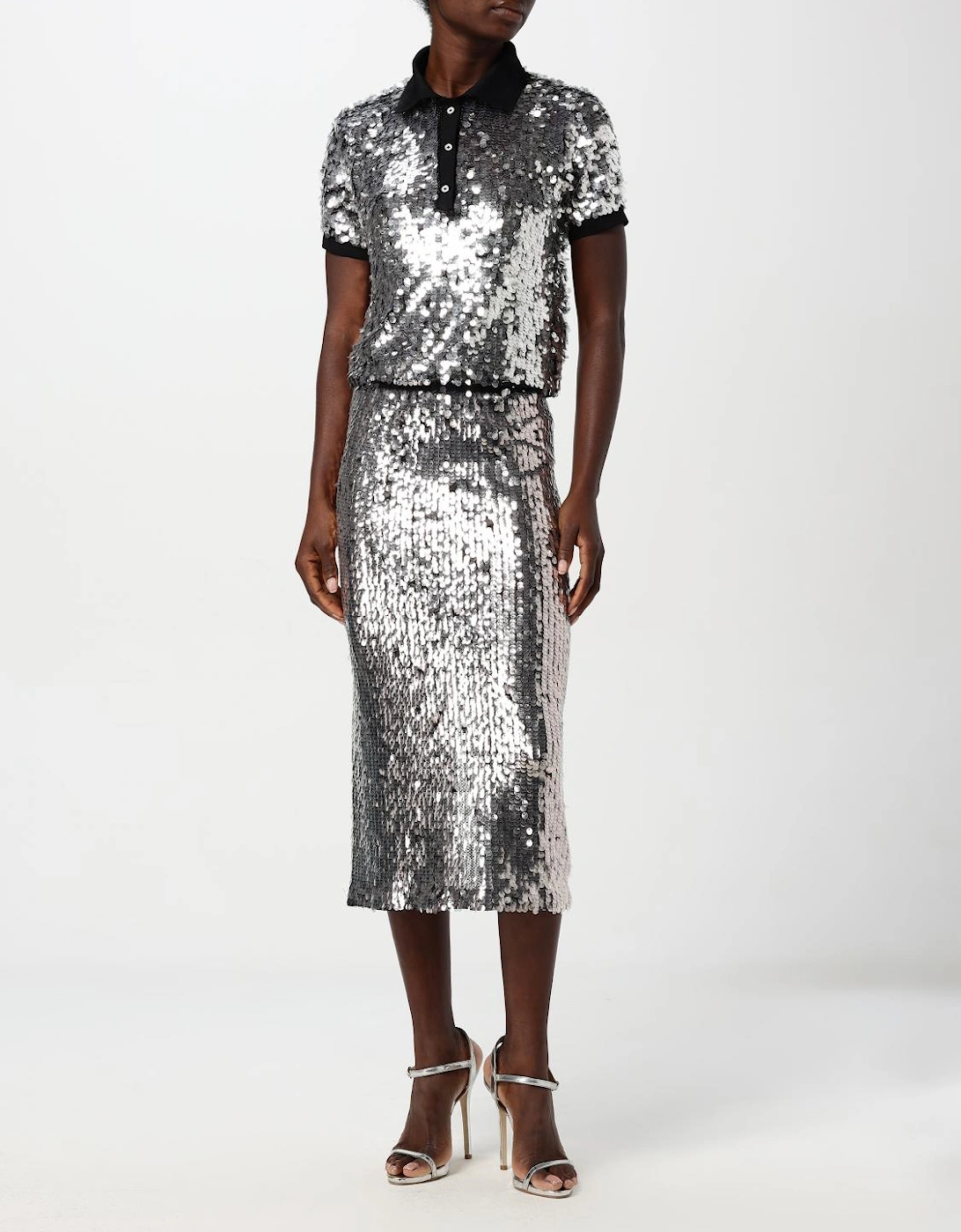 Sequin Polo Top and Skirt Set