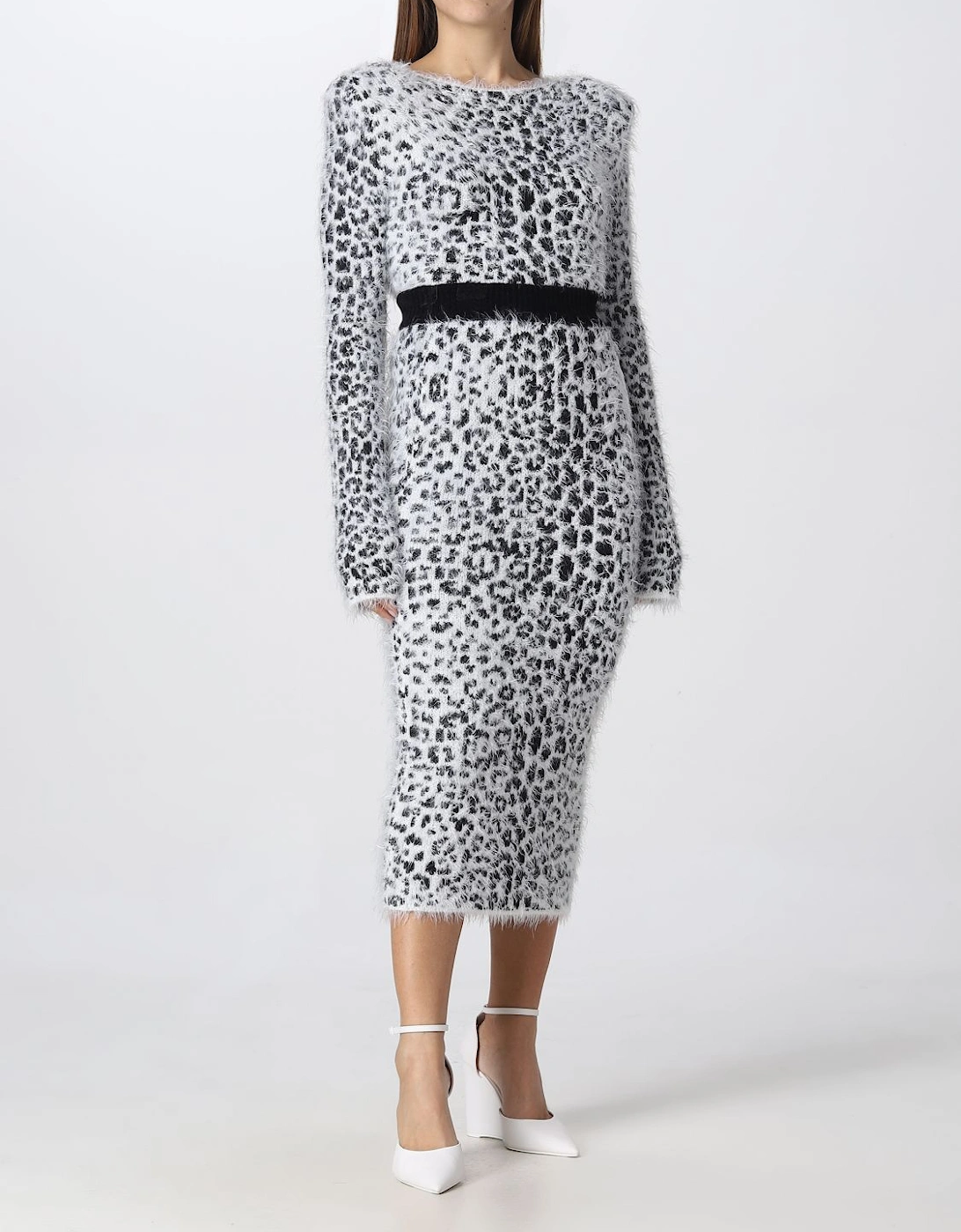 Leopard Print Fuzzy Knit Sweater Dress