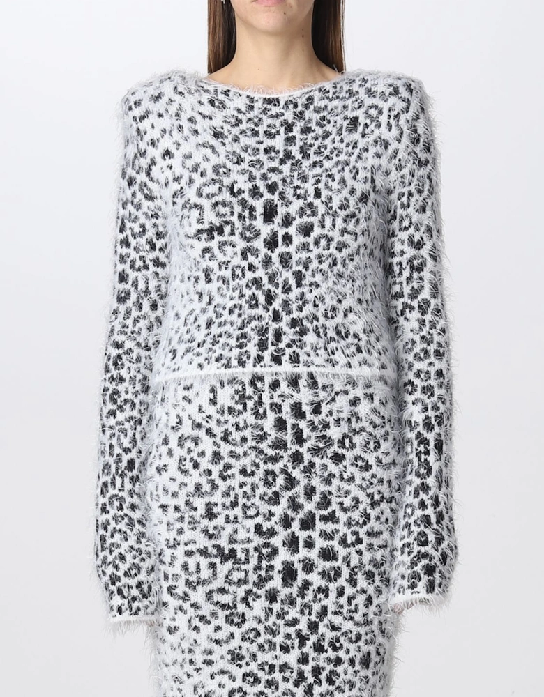 Leopard Print Fuzzy Knit Sweater Dress