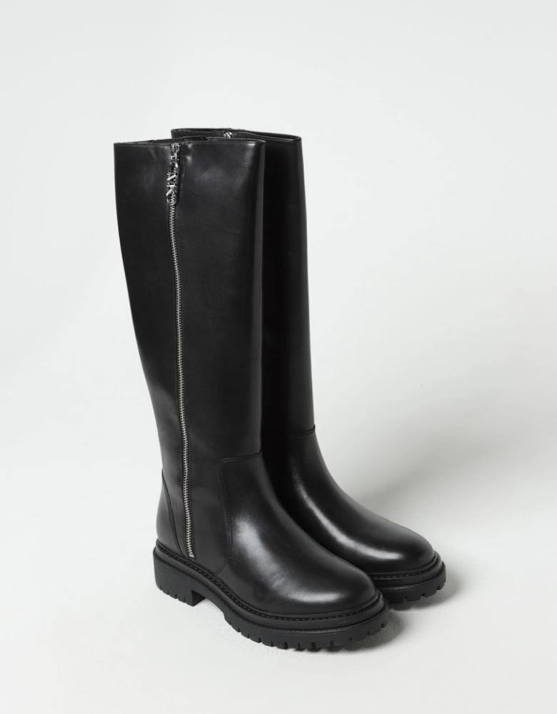Knee High Leather Boots Zip Closure