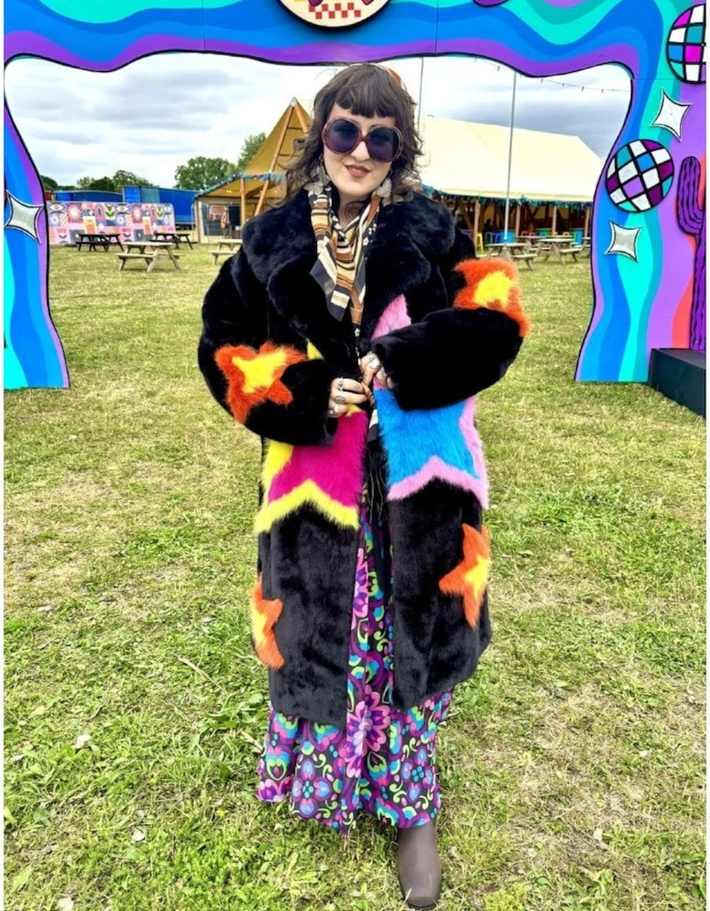 Black Hand Made Bamboo Lyocell Multi Faux Fur Star Coat